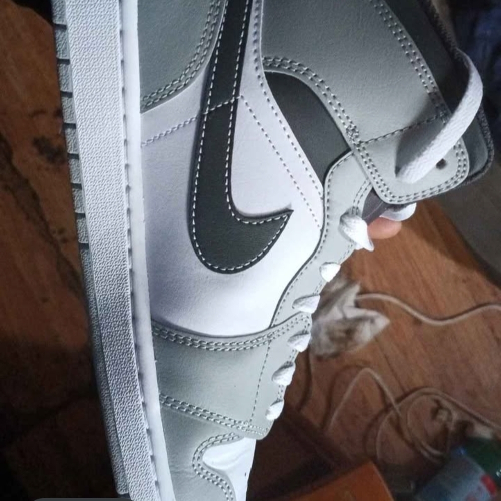 Nike Men's Gray and White High-Top Sneakers